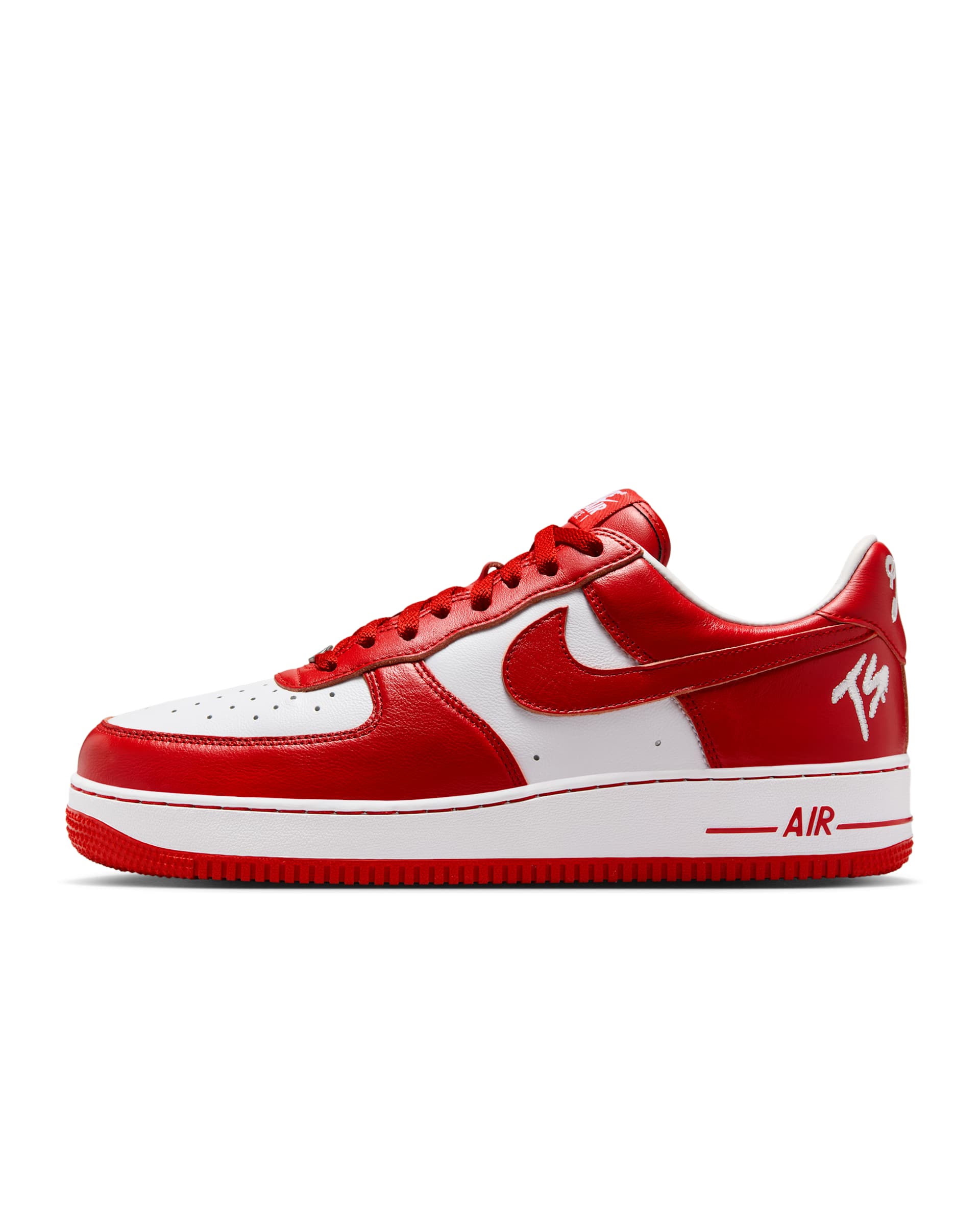 Full side profile of the red and white Terror Squad Air Force 1