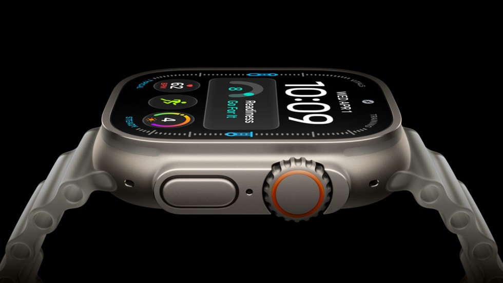 Apple Watch Ultra 4 shown in profile with its titanium case and Digital Crown